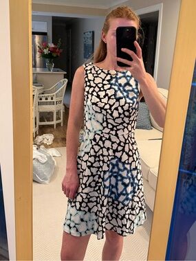 NWT Annie Griffin Black, White & Blue Patterned Sleeveless Dress